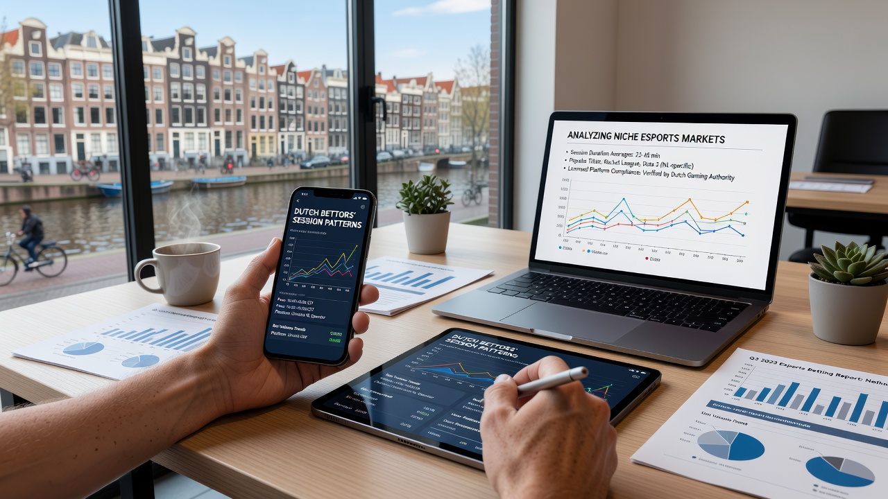 Mobiele app interface met esports weddenschappen en sessie statistieken